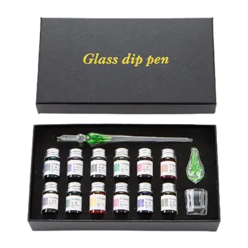 Rainbow Glass China Rainbow Glass Pen Stationery Writing Supplies Gift Caligraphy Pen Ink Bottle Set