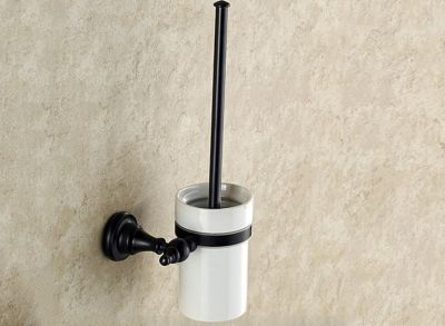 ∋ↂﺴ Black Oil Rubbed Brass Bathroom Hardware Accessories Wall Mounted Toilet Brush Holder Ceramic Cup Dba827