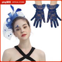 PING3693 ที่คาดผมงานเลี้ยงน้ำชา หมวก fascinator กิ๊บติดผมขนนก หมวกค็อกเทล ถุงมือลูกไม้สั้น อุปกรณ์เสริมผม ตาข่ายแบบตาข่าย หมวกค็อกเทล สำหรับผู้หญิง