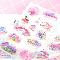 pink sakura Mount Fuji Stickers Set Decorative Stationery Stickers Romantic petals Scrapbooking DIY Diary Album Stick Label Stickers Labels