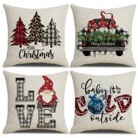 Christmas Throw Pillow Covers Square Linen Decoration Farmhouse Xmas Cushion Pillow Case for Sofa Couch