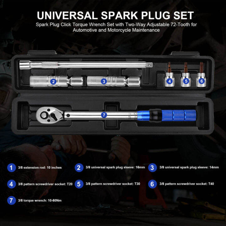 3-8-ประแจโลหะ10-60นาโนเมตรชุดประแจวัดแรงบิดคลิกหัวเทียนพร้อมการปรับสองทาง72ฟันสำหรับการบำรุงรักษายานยนต์และรถจักรยานยนต์