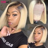 【jw】▨ 1b/613 Ombre Honey Blonde Straight Bob Wig Front Human Hair Wigs Glueless Frontal