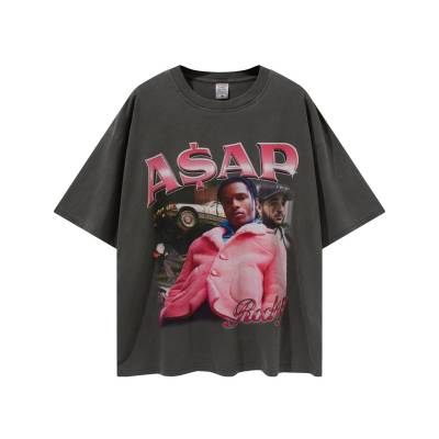 Hip Hop ASAP Rocky Portrait Printing T Shirts Boy Short Sleeve Cotton Tops Tees Casual Loose T-shirt Summer  Streetwear New