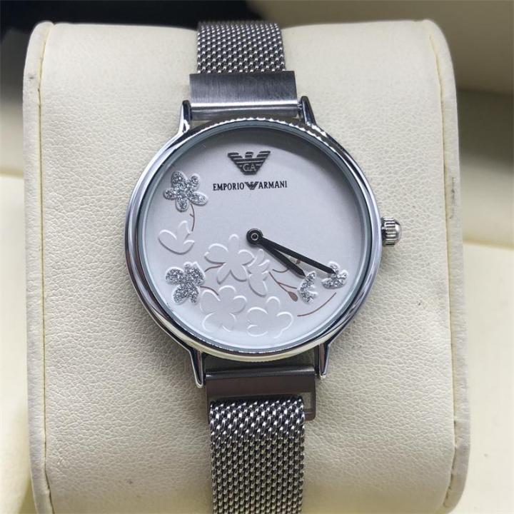 armani-นาฬิกาข้อมือสำหรับผู้ชาย-นาฬิกาควอตซ์แบบลำลองนาฬิกาข้อมือสไตล์สุภาพบุรุษสายรัดตาข่ายแบบดั้งเดิม