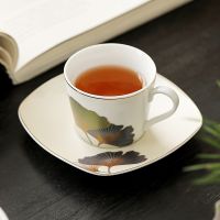 [COD] Extremely vegetarian ginkgo ceramic high-end exquisite breakfast mug home afternoon tea and saucer set