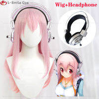 60เซนติเมตรยาวซูเปอร์ Sonico Supersonico สีชมพูทนความร้อนสังเคราะห์ผมอะนิเมะฮาโลวีนปาร์ตี้วิกผมด้วยของเล่นชุดหูฟังหูฟัง P Rop