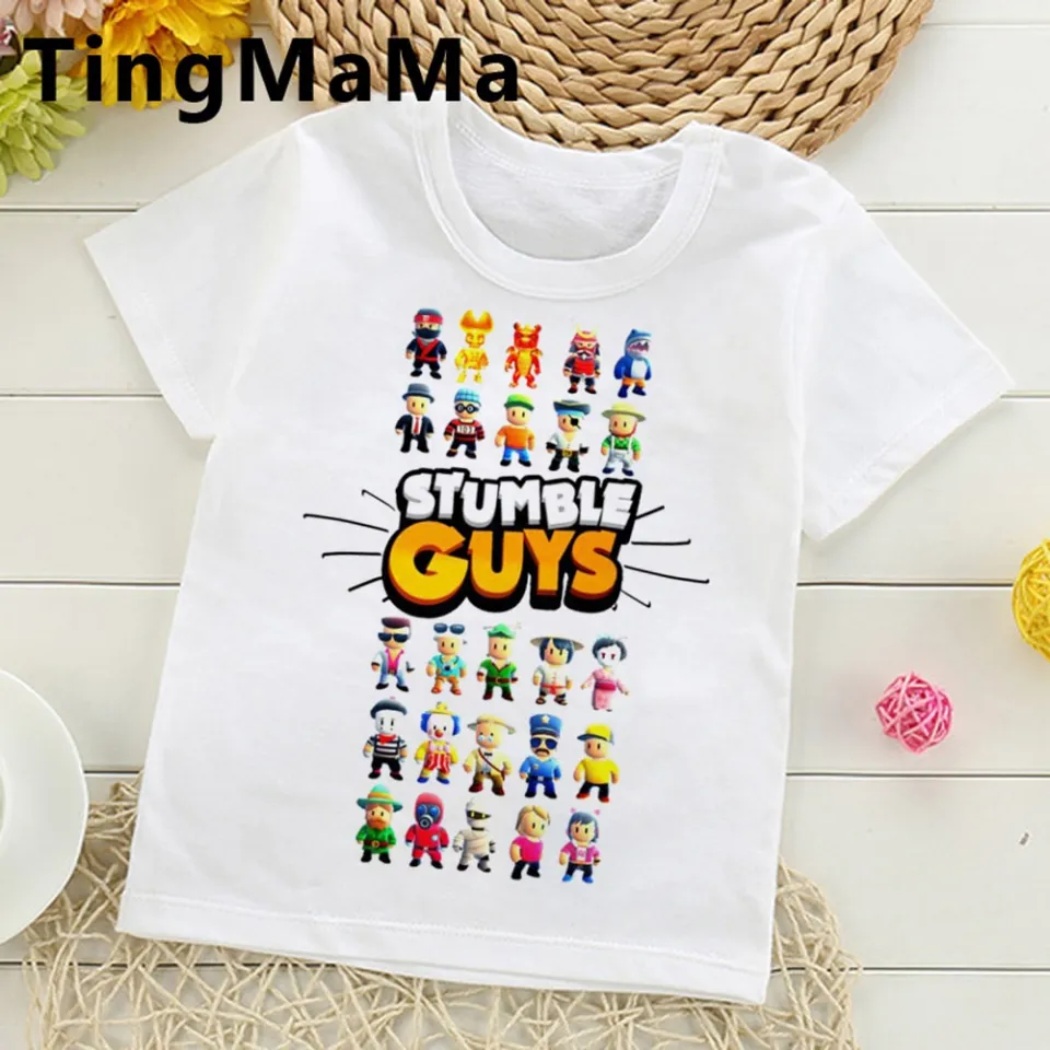 Stumble Guys boys 100%Cotton Print T-shirt y2k one piece Kawaii