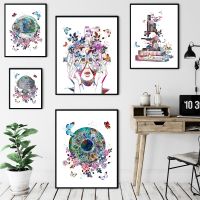 Ophthalmologist Optician Floral Anatomy Print Refractor Poster Microscope Canvas Painting Doctors Office Wall