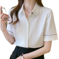 White shirt female temperament of career suits summer with short sleeves chiffon blouse business shirt overalls loose interview