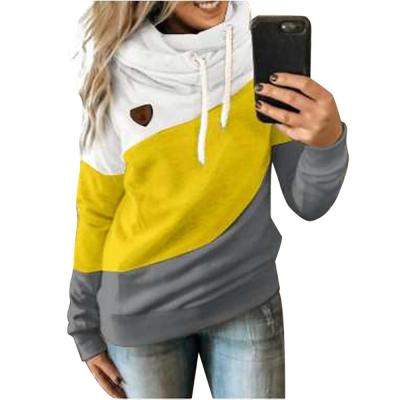 Autumn Winter Women Cowl Neck Color Block Patchwork Fall Hoodie Sweatshirt Long Sleeve Pullover Casual Warm Hooded Tops 5XL