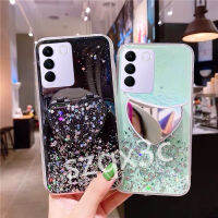 2023เคสสมาร์ทโฟนใหม่สำหรับ VIVO V29 Y36 Y27 Y78กากเพชรส่องแสงเป็นประกายวิบวับ Y02 Y02A Y02T V27 V27e V25e V25 Pro 5G 4G เคสโทรศัพท์ With Love ที่วางขาตั้งกระจกเครื่องสำอางเลื่อมเจลปกหลังนิ่มสำหรับป้องกัน VIVOY78