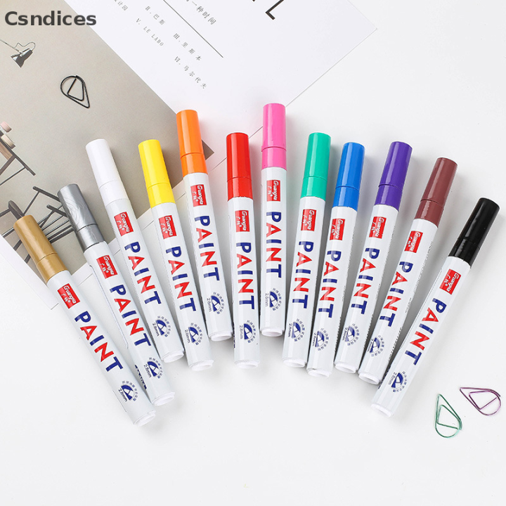 csndices-ปากกาปากกามาร์กเกอร์สี12สีกันจางยางรถยนต์ดอกยางโลหะ-cd-ถาวร