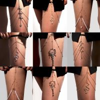 Boho Rhinestone Leg Chain Shiny Women Big Snake Pendant Sexy Body Chains Leg Thigh Harness Jewelry Multi Layers Beach Style Gift