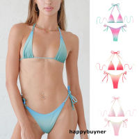 Happybuyner 2 ชิ้นชุดว่ายน้ำสตรี Push Up เบาะบิกินี่ Setoomph กลางเอวทองชุดว่ายน้ำ Beachwear หญิง Biquinis