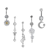 1PC 14G Stainless Steel Butterfly Heart Navel Belly Button Rings Women Fashion Crystal CZ Moon Star Dangle Body Piercing Jewelry