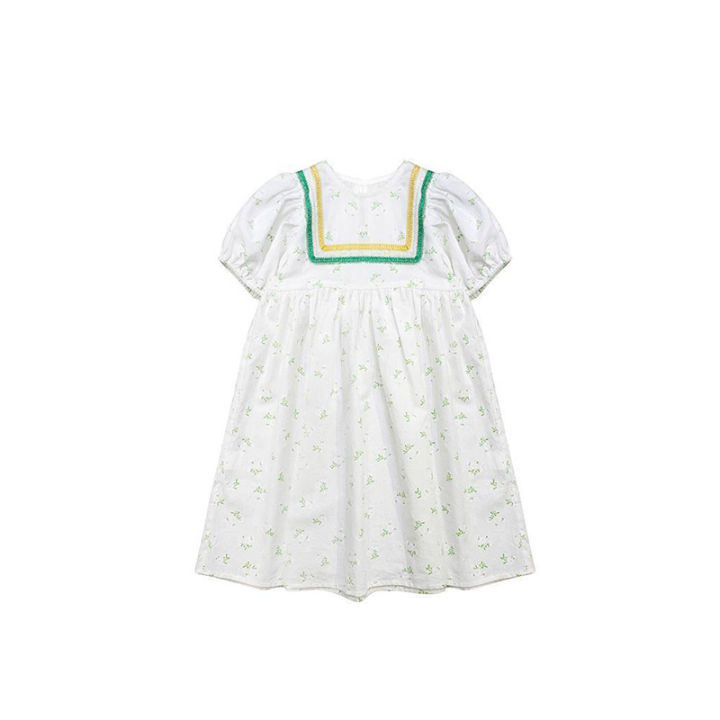 เดรสเด็กแขนจั้มสีขาว-พิมพ์ลายดอกไม้สีเขียว-aliyah-dress