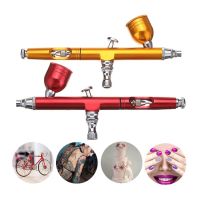 Airbrush Tool Dual Action Gravity Feed 0.3mm Nozzle Spray Gun Cake Red/Yellow Decorating Brushes For Nail Manicure With Wrench Straw