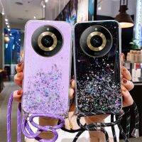 เคสโทรศัพท์มือถือสำหรับ Realme 11 Pro + Pro Plus 5G 4G เคสใสลายท้องฟ้าเต็มไปด้วยดวงดาวกันแดดป้องกันปลอกซิลิโคนนิ่มแวววาวพร้อมสายคล้องสายห้อยคอ