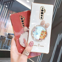 เคสโทรศัพท์สำหรับ OPPO Reno2 / Reno2 F / Reno2 Z,เคสกระจกแต่งหน้าติดโบว์กระจกป้องกันเลนส์กล้องแฟชั่นสี่เหลี่ยมชุบกันกระแทกเคสโทรศัพท์มือถือ TPU ซิลิโคนนิ่มกันกระแทก