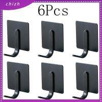 CHIZH 6Pcs ทนทานสำหรับงานหนัก ตะขอผ้าเช็ดตัวอาบน้ำ เหล็กไร้สนิม กาวในตัว ไม้แขวนผนัง ใช้งานได้จริง สีดำสีดำ ตะขอติดแน่น ประตูห้องน้ำประตู