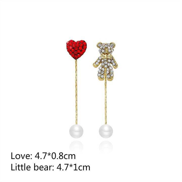 punk-women-39-s-earrings-2020-korean-fashion-asymmetric-love-pearl-heart-shaped-bear-cute-crystal-tassel-earrings-wholesale-resin