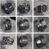 Internet Influencer Fashionmonger Retro Punk Titanium Steel Ring Mens Domineering Index Finger Cross Luo Heart Flower Hip Hop Skull Ring