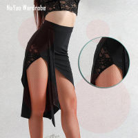 Lace Patchwork Irregular Latin Dance Dress Women Latin Dance Skirt Ballroom Tango Chacha Belly Dancing Performamnce L2127