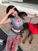 SUZZIN เสื้อกั๊กแขนกุดคอกลมถักสำหรับผู้หญิงกลวงไล่ระดับสีเซ็กซี่จาก