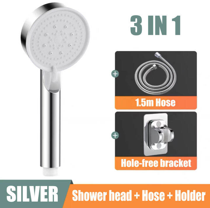 3 in 1 Shower Head With Hose Set Silver High Pressure Bathroom Shower
