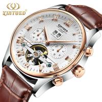 ZZOOI KINYUED Skeleton Tourbillon Mechanical Watch Men Automatic Classic Rose Gold Leather Mechanical Wrist Watches Reloj Hombre 2020