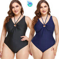 2022 New Fat Woman Swimsuit Womens Large Solid Color Hollow Out Pleated Conservative