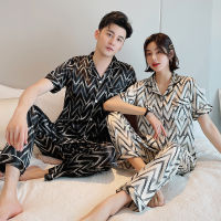 Summer New Lovers Printed Silk Pajamas Ice Silk Short And Long Cardigan Silk Household Suit New Sleepwear Nighties Nightdress Su