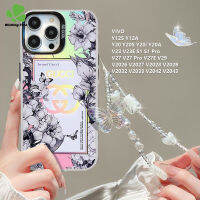 เคสสำหรับ VIVO Y20 Y20S Y20i Y20A V2043 V2029 V2032 V27 V27E เคสโทรศัพท์ V2042ไล่เฉดสีหลากสี Y12S โปร V2027 V2028มืออาชีพ V2033หรูหราลายดอกไม้ผีเสื้อหรูหราฝาครอบกันกระแทก TPU แบบแข็ง + สายคล้อง