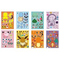 8/16Sheets Pokemon Children DIY Anime Puzzle Stickers Make-a-Face Assemble Funny Cartoon Decal Assemble Jigsaw Boy Kids Toy Gift