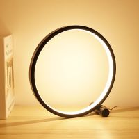 【YD】 25CM Table Lamp Bedroom Circular Desk Lamps Room Black/White Dimmable Bedside Round Night Decoration