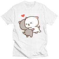 Peach And Goma Mochi Cat เสื้อยืดพิมพ์ลายการ์ตูนน่ารัก