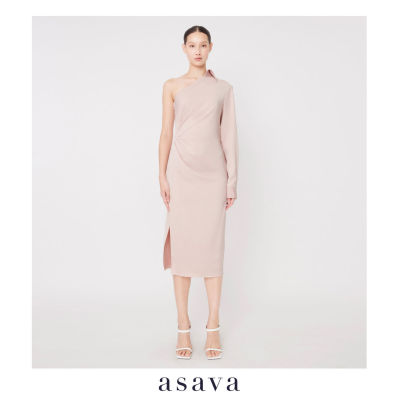 [asava ss23] Vanessa One-shoulder Dress เดรส ไหล่เดียว แขนยาว ซิปข้าง
