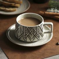 Genuine Original High-end Japanese-style retro coffee cup and saucer set with spoon for household ceramics high-value latte cup afternoon tea cup