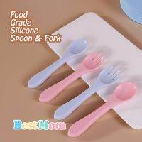 2pcs Baby Food Grade Silicone Soft Spoon Training Feeding Spoons for Children kids  Infants Temperature Sensing Bowl Fork Spoon Sets