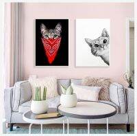 ■◈๑ พิมพ์ Wall Art ภาพวาดผ้าใบภาพผนังสำหรับห้องนั่งเล่น Salon Decor ตลก Kitty Cat สีดำสีขาวเด็กนอร์ดิกโปสเตอร์และ