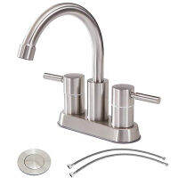 IKEBANA Commercial Double Handle Brushed Nickel Bathroom Faucet, Stainless Steel Bathroom Sink Faucet Lavatory Faucets With Pop-Up Drain and Hot &amp; Cold Water Hose