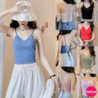 ?Korean Fashion?เสื้อครอปสายเดี่ยว แบบสายไขว้ผูกด้านหลัง 7 สี สีพื้นสวยๆ