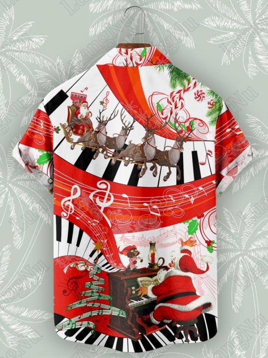 เสื้อคุณภาพสูงผู้ชายสุขสันต์วันคริสต์มาสเสื้อเชิ้ตฮาวายติดกระดุมแบบลำลองเสื้อปาร์ตี้โอเวอร์ไซส์2023