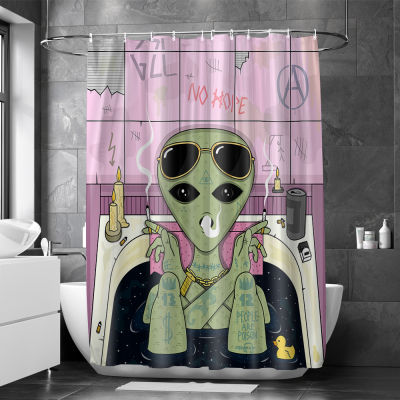 3D Pink Luxury Cute Kawaii Halloween Sexy Anime Alien Kids Polyester Fabric Shower Curtain Set for Bathroom with Plastic Hooks