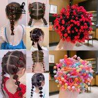 We Flower 5PCs น่ารักขนาดเล็กที่มีสีสันลูกปัดสีแดงผูกผมสำหรับเด็กเด็กสาวผมหางม้ายางรัดผมจัดแต่งทรงผม Scrunchies