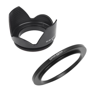 DC-SN HOOD 62mm Screw Mount Flower Crown Lens Hood Petal Shape for Canon Nikon Tamron Sigma Sony 62mm Lens Black & 52mm-62mm 52mm to 62mm Black Step Up Ring Adapter for Camera