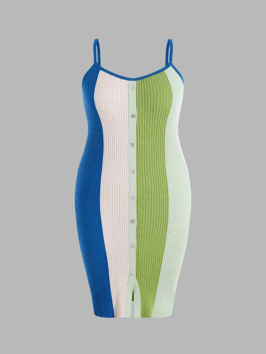 Cider Curve & Plus Colorblock Rib Knit Midi Dress Lazada.co.th
