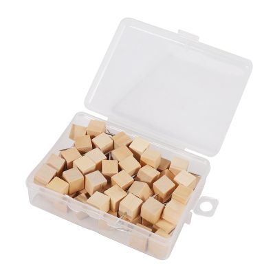 60pcs Square Wood Decorative Push Pins, Wood Head and Steel Needle Point Thumb Tacks for Photos, Maps and Cork Boards