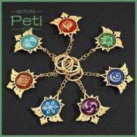 PETI มอเตอร์7องค์ประกอบของเพื่อนกำไลข้อมือเล็กๆจี้โลหะ Eyes Of God Keyring เกม Genshin พวงกุญแจส่องสว่าง